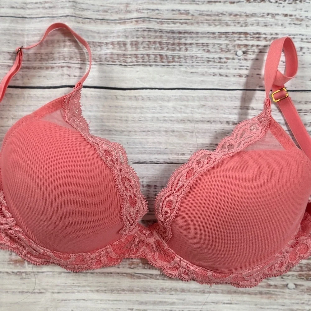 Natori Feathers Underwire Contour Plunge Bra Eletric Pink / hot pink 32D
